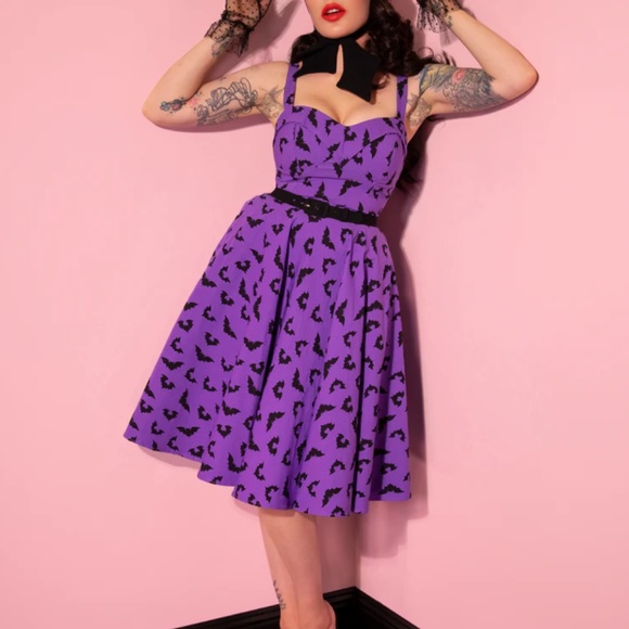 MANEATER SWING DRESS IN BAT PRINT - VIXEN BY MICHELINE PITT - Picture 4 of 12